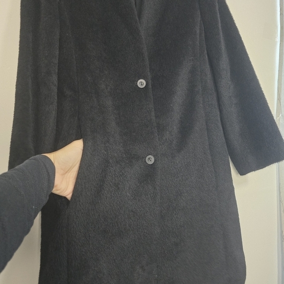 Eileen Fisher Sheared Texture Black Coat suri alpaca and wool blend pockets - Picture 6 of 12
